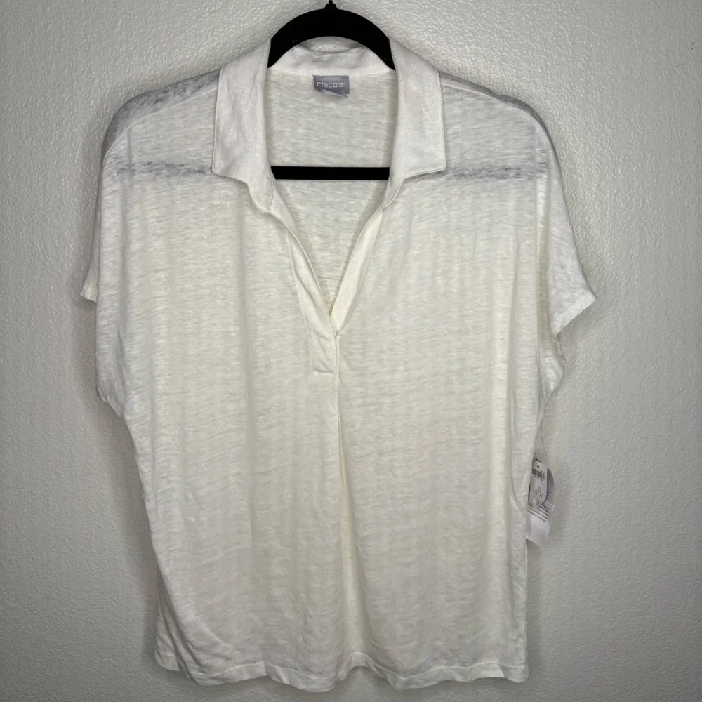 Chico’s Linen Easy Henley Top - Picture 1 of 5